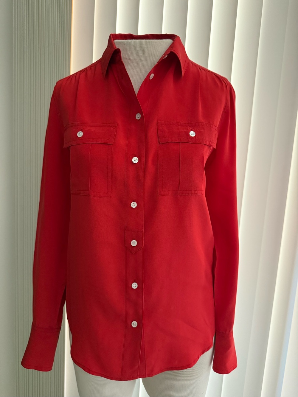 J.Crew Collection 100% Silk Red Button Front Scarlet Blouse Size 2